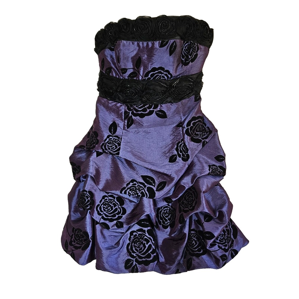 My Michelle Purple‎ Floral Size 3 Dress Strapless Empire Bubble Tiers Whimsigoth